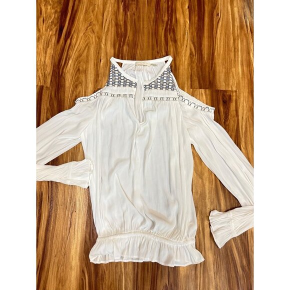 Ramy Brook White Smocked Cold Shoulder Top Embroidered XS - Picture 4 of 5